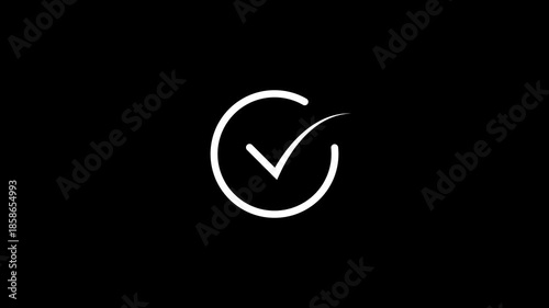 Check mark symbol. Approved tick mark icon animation on a black background for verification and confirmation concept