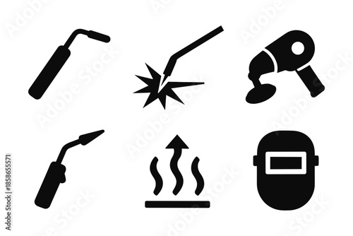 Silhouette icons of welding tools and safety gear for industrial use