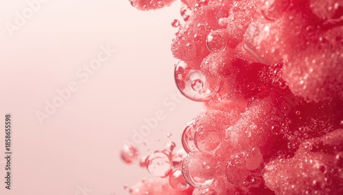 Red foam bubble surface with detailed texture suitable as background for text or layout, macro perspective