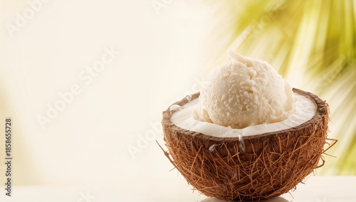 Ice cream inside a halved c...