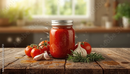 Jar of homemade tomato sauc...