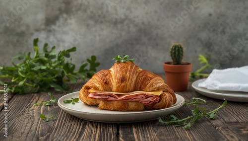 Croissant filled with ham a...