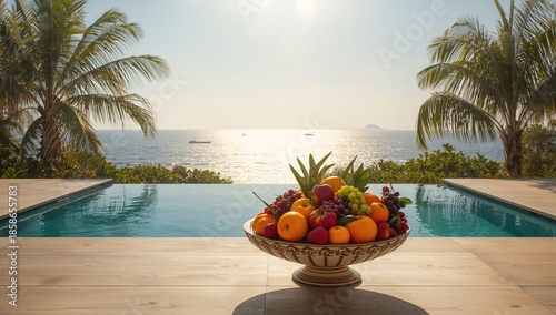 Fresh fruit platter near a ...