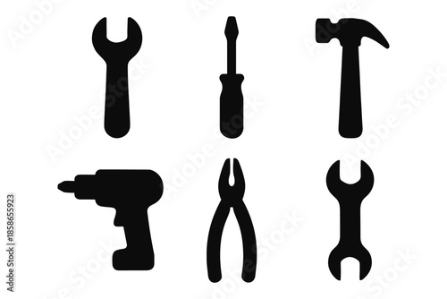 Set of basic tool silhouettes for construction and repair projects