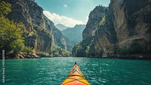 Ardeche river canyon in the Cevennes mountains, emphasizing natural erosion processes, South of France