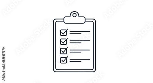 Simple black line icon of a clipboard with four checked boxes representing a completed to-do list or survey on white.