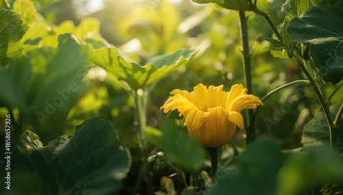 Pumpkin flower blooming amo...