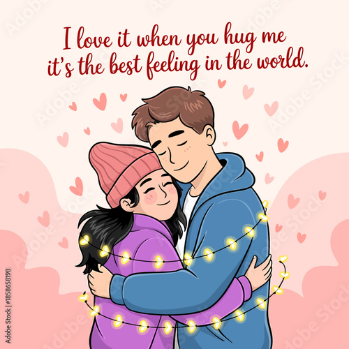 Couple embracing with love and affection in winter
