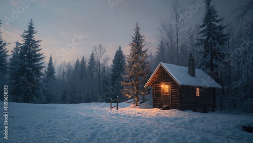 Snow-covered forest featuri...