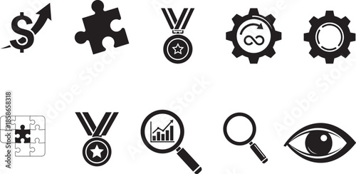 Black vector number icon set for clock time and business design