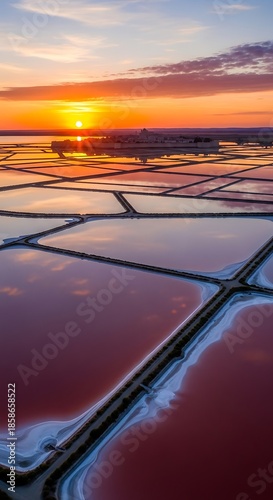 Salt ponds at sunset.