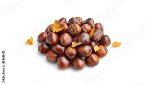 Chestnuts arranged on a whi...
