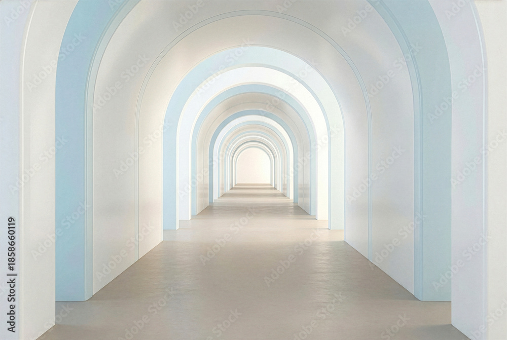 Fototapeta premium Minimalist arched hallway with soft light