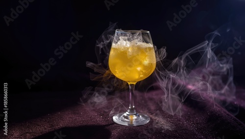 Yellow cocktail with foam o...
