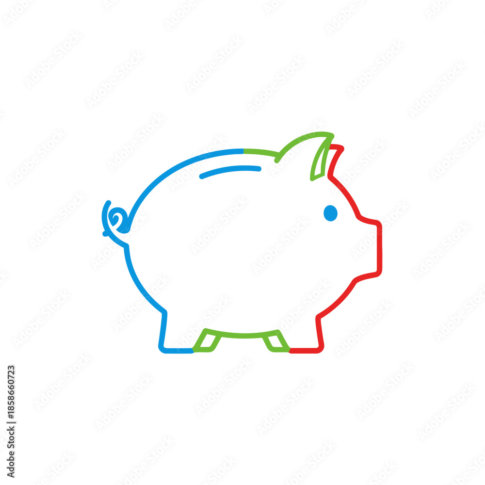 Fototapeta premium Colorful Line Art Illustration of Piggy Bank for Financial Savings Concept