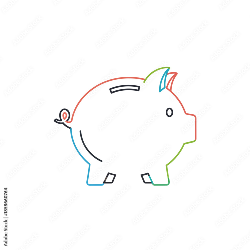 Obraz premium Colorful Line Art of Piggy Bank with Coins for Saving and Finance Concept
