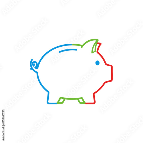 Colorful Line Art Illustration of Piggy Bank for Financial Savings Concept
