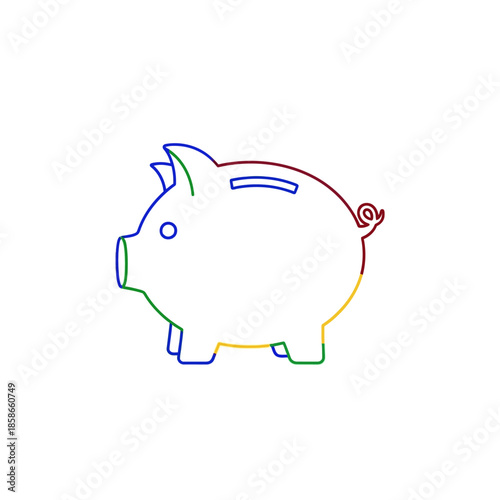 Colorful Line Art of Piggy Bank for Saving and Financial Concepts
