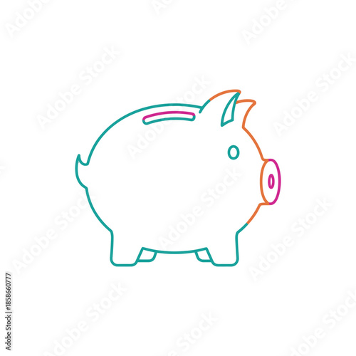 Colorful Line Art of Piggy Bank with Coin Slot for Saving and Finance Concept