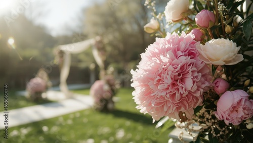 Peony bouquet placed at a w...