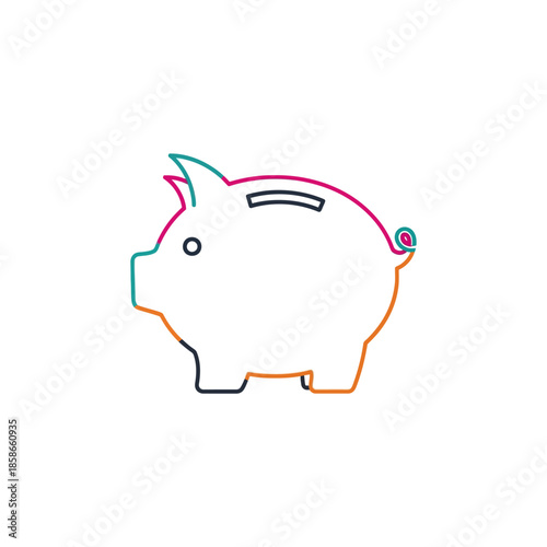 Colorful Neon Outline of Piggy Bank for Financial and Savings Concepts
