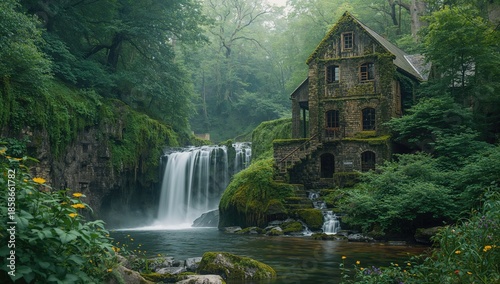 Waterfall adjacent to a his...
