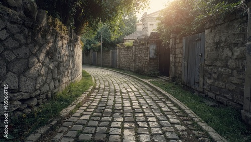 Stone-paved pathway in an a...