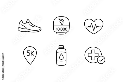 Minimalist fitness icons for steps, heart rate, and health tracking