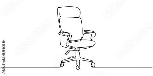 Continuous line drawing vector illustration of an executive office chair vector, Continuous one line sketch of an office chair. Single line drawing of an executive chair, Office chair one continuous