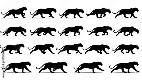 Black panther walking and running sequence presented as an animation frame illustration