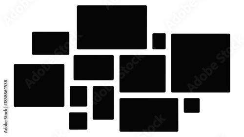 Stylish black photo collage template with multiple blank frames for displaying memories