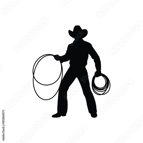 Silhouette of a cowboy with a lasso western lifestyle illustration
