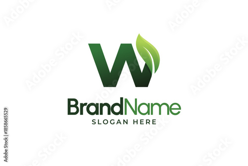 Modern Letter W leaf logo. Alphabetic leaves logo template. Organic shape logo for herbal company. Initial W leaf symbols. Eco company icon template. Green Nature logo. Initial sign for clinic company