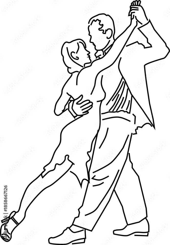Fototapeta premium tango couple dancers vector draw