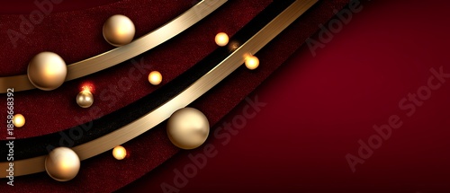 Elegant Red Background with Gold Accents and Decorative Round Shapes