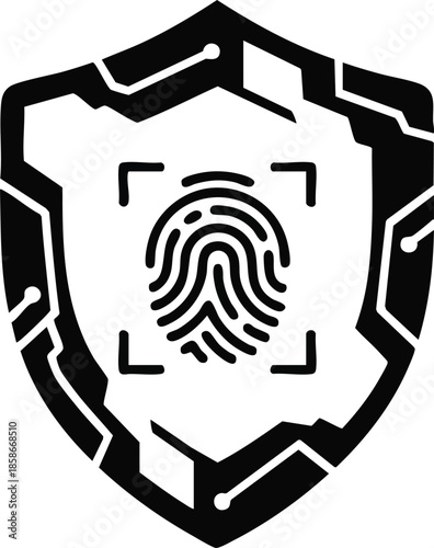 Biometric shield icon. Identification and fingerprint scan. Data security concept.