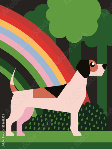 Dog real, full body , Stained Glass Style , rainbow color