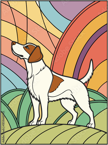 Dog real, full body , Stained Glass Style , rainbow color