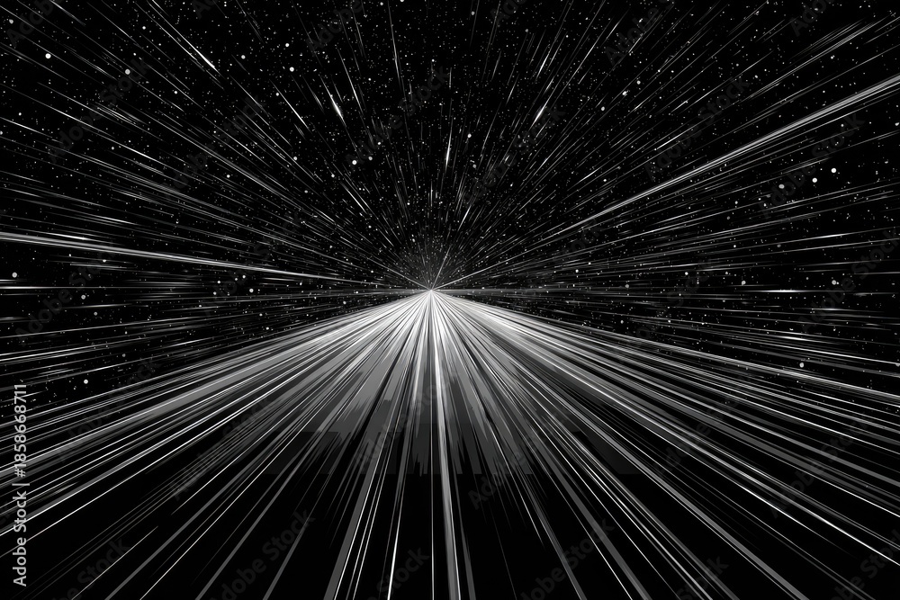Obraz premium Zooming lines in black and white, converging toward a vanishing point