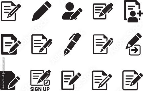   Edit pen icon set with pencil and modify symbols for editing text files and documents, vector EPS.
