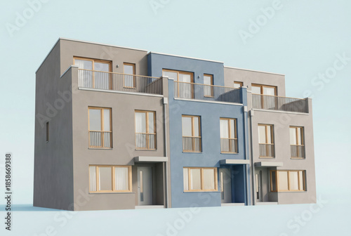 Row of Modern Townhouses with Balconies