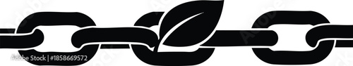 Stylized chain with leaves icon. Connected links and plant leaves. Green technology concept.