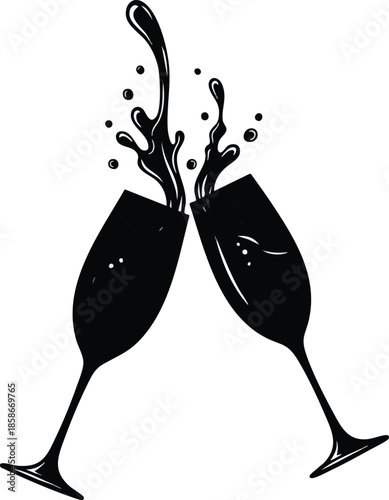 Elegant Champagne Glasses. Festive celebration with drink splash. Holiday cheer.