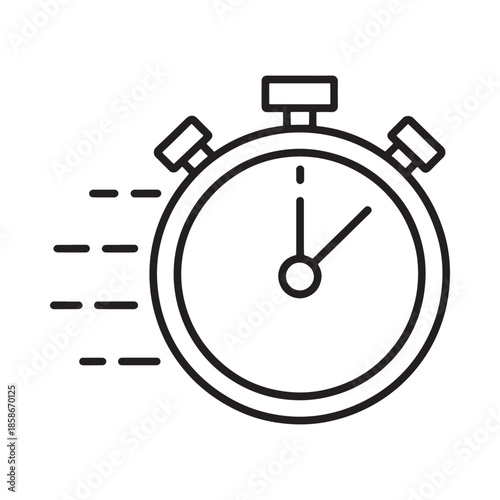 Simple stopwatch icon illustration with speed lines representing time and measurement