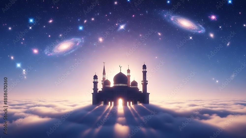 Obraz premium Mosque silhouette amongst cosmic wonders