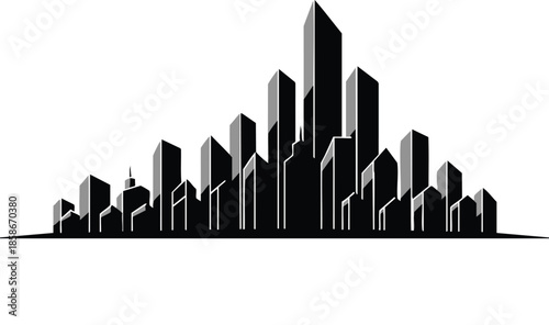 Cityscape Silhouette. Buildings with geometric shapes. Urban environment.
