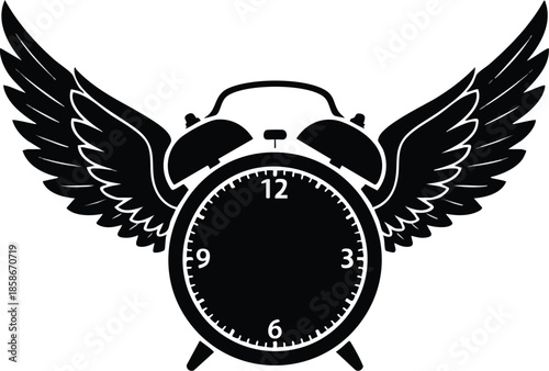 Clock with wings. Watch with bird wings. Time flies concept.