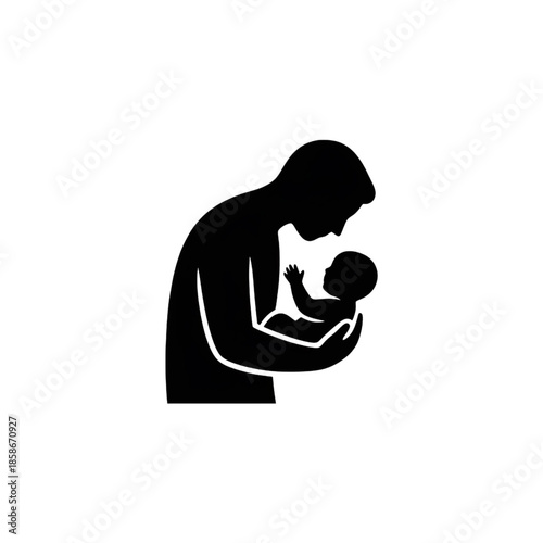 father holding newborn baby silhouette paternal love and care vector icon