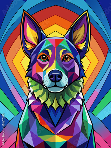 dog real, full body, stained glass style, rainbow color, dog, animal, cartoon, vector, pet, illustration, mammal, isolated, head, horse, cute, cat, puppy, baby, art, brown, canine, drawing, breed, bla