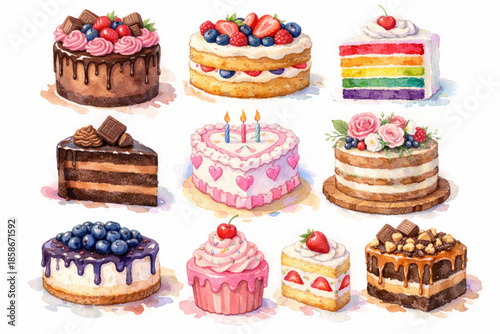 Watercolor Cake Collection – Hand-Painted Dessert Illustrations
